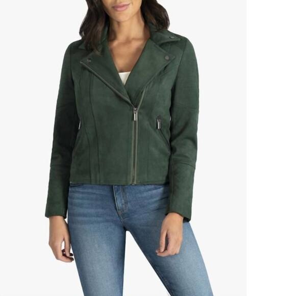 Kut from the Kloth Emerald/Hunter Green Moto Style Suede Jacket - Size M - Picture 1 of 6